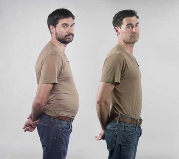 Homem magro com barriga
